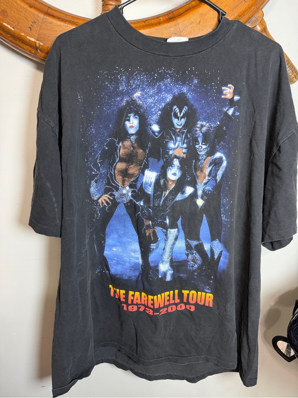 Kiss Black Graphic Band Tee with Blue and White Print